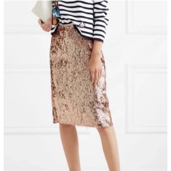 J.Crew Rose Gold Sequin Pencil Skirt – Size 4 – Preppy Glam Cocktail Sparkle - Picture 1 of 13